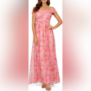 ADRIANNA PAPELL Sweet pea Off the Shoulder Tulle Gown Size 14 Pink New With Tags